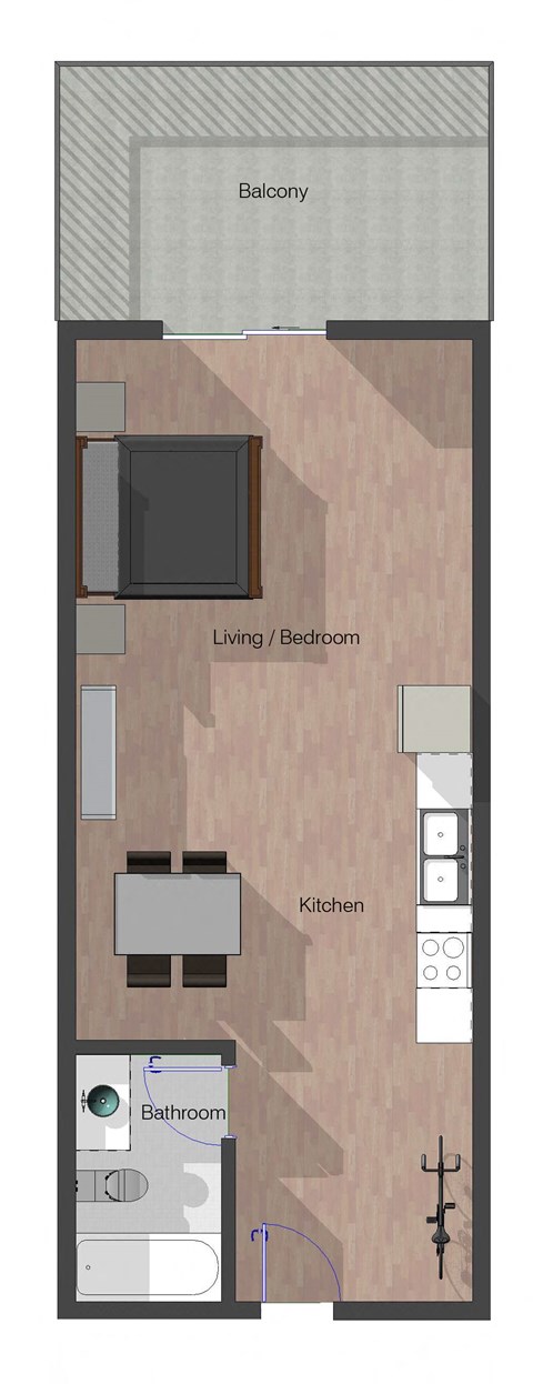 Studio, 1 Bathroom. Building C. 556 square feet.